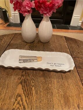 Mud Pie White Ceramic 'Don't Go Bacon My Heart' Serving Plate